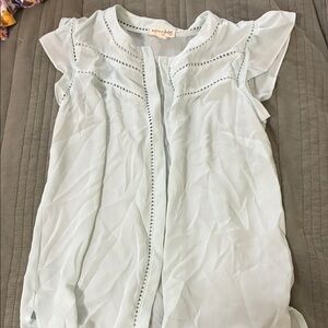 Elegant Light Blue Blouse with Ruffle Sleeves